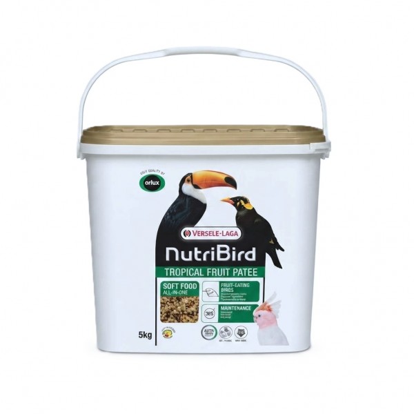 Versele-Laga NutriBird Tropical Fruit Patee 5kg Bucket | Complete Soft Food Diet for Fruit-Eating Birds | 20% Fruit Formula with Spirulina, FOS & MOS | Low Iron Maintenance Food for Toucans, Mynas & Tropical Parrots