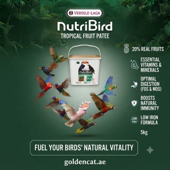Versele-Laga NutriBird Tropical Fruit Patee 5kg Bucket | Complete Soft Food Diet for Fruit-Eating Birds | 20% Fruit Formula with Spirulina, FOS & MOS | Low Iron Maintenance Food for Toucans, Mynas & Tropical Parrots