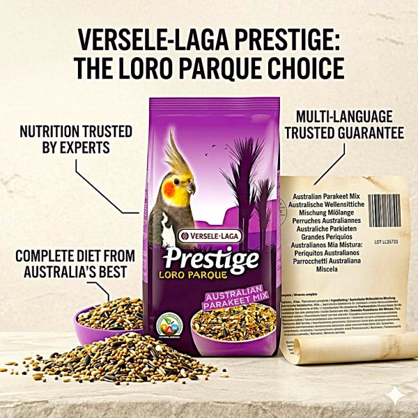 Versele-Laga Prestige Loro Parque Australian Parakeet Mix 20 kg – Premium Seed Blend for Australian Parakeets, Cockatiels & Small Parrots, Enriched with Vitamins, Amino Acids & Minerals for Healthy Feathers and Vibrant Colors