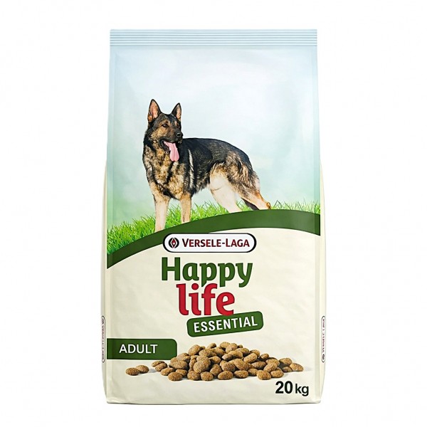 Versele-Laga Happy Life Essential Adult Dog Food 20kg – Complete Balanced Dry Dog Food for Adult Dogs of All Breeds – High Protein 25% Fat 12% – Supports Digestion, Immunity, Energy & Muscle Health – No Artificial Colours – Large Economy Pack