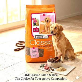 Versele-Laga OKÉ Classic Dry Dog Food with Lamb & Rice 20kg – Complete Adult Dog Food for All Breeds – High Protein 22% – Supports Digestion, Active Lifestyle, Shiny Coat & Immune System – Balanced Daily Nutrition
