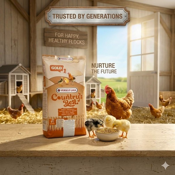 Versele-Laga Country’s Best Gold 1 Crumble 20kg Poultry Starter Feed for Laying Hen Chicks (0–10 Weeks) | High Protein Chicken Feed, Chick Starter Crumble, Vitamins, Calcium, Coccidiostat for Growth, Immunity & Bone Strength