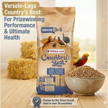 Versele-Laga Country’s Best SHOW 3 & 4 Poultry Feed 20kg – 2mm Breeding & Maintenance Pellets for Pheasants, Quail, Partridges & Guinea Fowl – High Protein Bird Feed with Vitamins, Omega-3 for Egg Laying & Feather Health