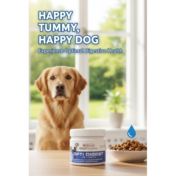 Versele-Laga Oropharma Opti Digest for Dogs – Digestive & Gut Health Supplement with Prebiotics, Probiotics & Psyllium for Soft Stool Support (250 g)