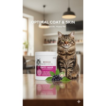 Versele-Laga Oropharma Opti Hair Cat Supplement 130g – Dietary Skin & Coat Support with Yeast, Elderberry & Algae to Control Excessive Hair Fall, Reduce Itching, and Improve Cat Skin and Coat Health