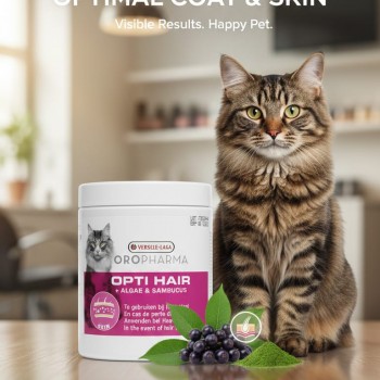 Versele-Laga Oropharma Opti Hair Cat Supplement 130g – Dietary Skin & Coat Support with Yeast, Elderberry & Algae to Control Excessive Hair Fall, Reduce Itching, and Improve Cat Skin and Coat Health