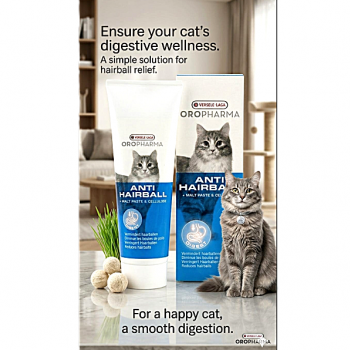 Versele-Laga Oropharma Anti Hairball Paste for Cats 100g – Digestive Health Supplement, Prevents Hairballs, Supports Intestinal Transit with Natural Malt & Cellulose, Reduces Coughing, Retching, and Vomiting – Tube Feed or Mix with Food, 1–3g Daily