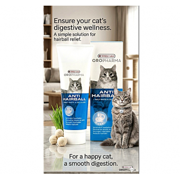 Versele-Laga Oropharma Anti Hairball Paste for Cats 100g – Digestive Health Supplement, Prevents Hairballs, Supports Intestinal Transit with Natural Malt & Cellulose, Reduces Coughing, Retching, and Vomiting – Tube Feed or Mix with Food, 1–3g Daily