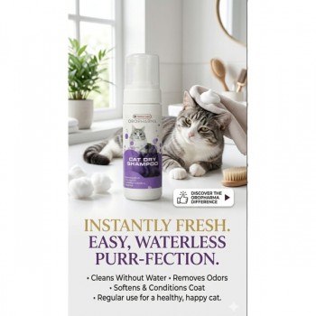 Versele-Laga Oropharma Cat Dry Shampoo 150ml – Waterless No Rinse Cat Shampoo with Aloe Vera, Gentle Cleansing Mousse for Cats, Coat Refreshing & Odor Removal, Paraben Free Pet Grooming Foam for Bath Resistant Cats