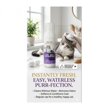 Versele-Laga Oropharma Cat Dry Shampoo 150ml – Waterless No Rinse Cat Shampoo with Aloe Vera, Gentle Cleansing Mousse for Cats, Coat Refreshing & Odor Removal, Paraben Free Pet Grooming Foam for Bath Resistant Cats