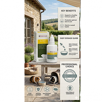 Versele-Laga Oropharma C-Vit Liquid Vitamin Supplement for Guinea Pigs – High Strength Vitamin C & L-Carnitine Drops for Immune Support, Healthy Skin & Coat, Weight Management, Recovery & Overall Vitality, 50ml