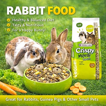 Versele-Laga Crispy Muesli Rabbits 20kg Complete Rabbit Food – High Fibre Nutritious Mix with Vegetables, Grains & Seeds for Dwarf and Indoor Rabbits, Supports Healthy Digestion, Strong Teeth, Immunity & Vitality, Freshness-Sealed Bag