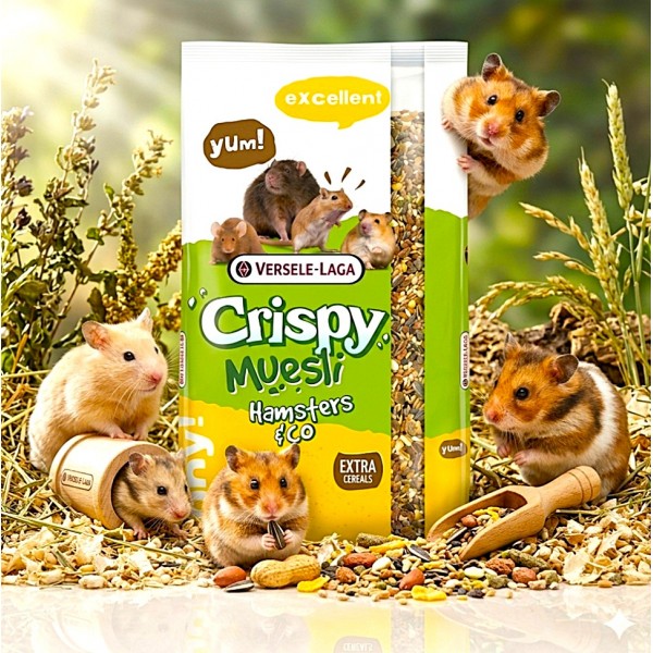 Versele-Laga Crispy Muesli Hamsters & Co - 20kg Complete Small Animal Food Hamsters Gerbils Mice Rats High Protein 15% Balanced Nutrition Cereals Vegetables Seeds Vitamins Healthy Growth Immunity Vitality M
