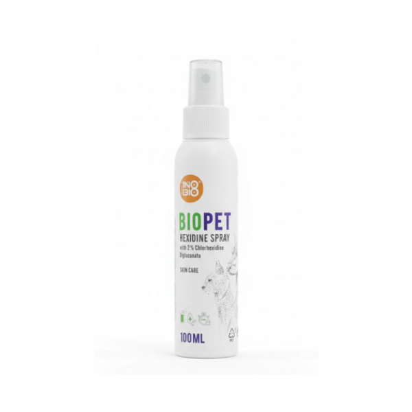 Ino Bio Biopet Hexidine Antiseptic Skin Spray for Dogs & Cats 100ml – 2% Chlorhexidine Digluconate, Cleanses, Disinfects, Promotes Healing, Treats Wounds, Cuts, Abrasions, Damaged Skin Care, Prevents Infection