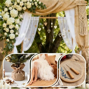 Natural Jute Hessian Burlap Fabric Roll 20 Meter, 90cm Wide Eco Friendly Biodegradable Jute Cloth for Gardening, DIY Crafts, Wedding Decor, Home Decoration, Plant Protection and Packaging