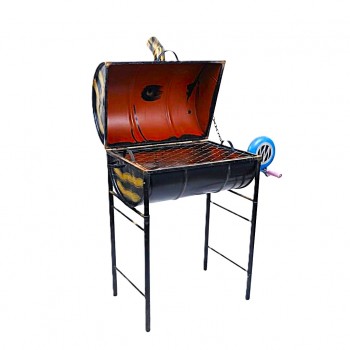 Upcycled Steel Drum Charcoal BBQ Grill 88 × 42 cm with 55 × 38 cm Cooking Grate, 105 cm Adjustable Height, Manual Side Air Blower, Hinged Lid, Chimney Vent, Heavy Duty Outdoor Grill for Garden Patio Camping