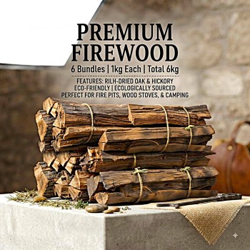 Premium Natural Firewood Bundles 6 x 1kg | 6kg Total Dry Hardwood Logs | Eco-Friendly Wood for Fire Pits, Campfires, Fireplaces, Wood Stoves, BBQs and Outdoor Cooking Premium Natural Firewood Bundles 6 x 1kg | 6kg Total Dry Hardwood Logs | Eco-Friendly Wood for Fire Pits, Campfires, Fireplaces, Wood Stoves, BBQs and Outdoor Cooking