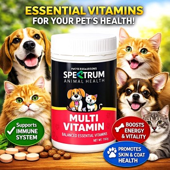 Spektrum Animal Health Multi Vitamin for Cats & Dogs 150g – Complete Essential Vitamins & Minerals Supplement for Immune Support, Energy, Skin & Coat Health | Daily Pet Nutrition