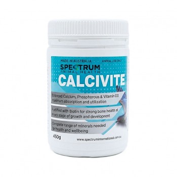 Spectrum Animal Health Calcivite D with Biotin 450g – Calcium, Phosphorus & Vitamin D3 Supplement for Pigeons, Falcons & Birds – Bone Strength, Growth Support, Mineral Balance & Bird Health Supplement