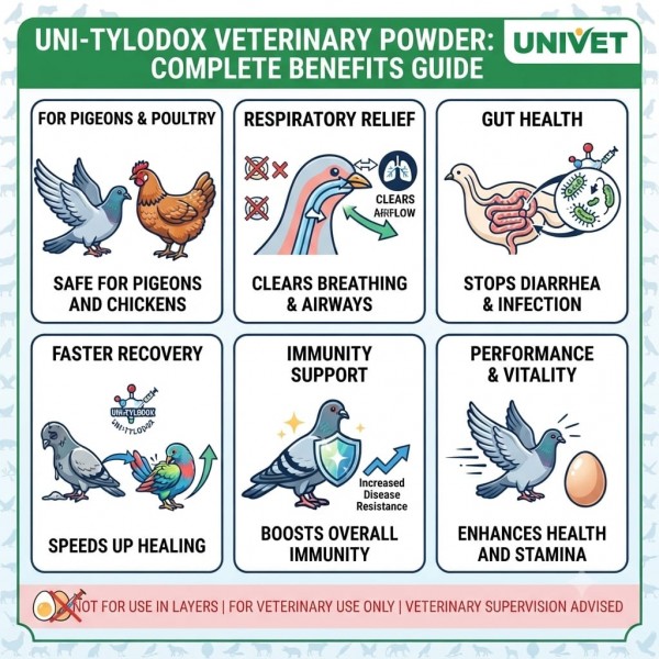 Uni-Tylodox Veterinary Oral Powder 100g | Tylosin Tartrate & Doxycycline Hyclate | Oral Antibiotic Powder for Poultry, Pigeons, Calves, Sheep & Goats | Veterinary Use Only