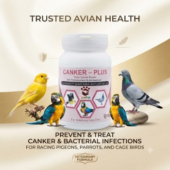 UniPet Canker-Plus 100g Water Soluble Bird Medicine for Racing Pigeons, Parrots & Cage Birds – Treatment for Canker Trichomoniasis, Coccidiosis, E. coli & Bacterial Infections – Avian Veterinary Powder