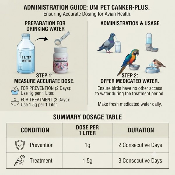UniPet Canker-Plus 100g Water Soluble Bird Medicine for Racing Pigeons, Parrots & Cage Birds – Treatment for Canker Trichomoniasis, Coccidiosis, E. coli & Bacterial Infections – Avian Veterinary Powder