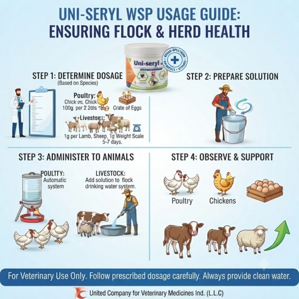 Uni-Seryl WSP Broad Spectrum Veterinary Antibiotic & Vitamin Powder 100g | Poultry, Pigeon, Parrot, Calves, Sheep & Goat Infection Support | Erythromycin, Streptomycin & Oxytetracycline Supplement
