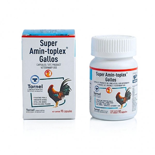 Tornel Super Amin-Toplex Gallos 90 Capsules | Vitamin Mineral Supplement with Vitamins A D E B Complex Amino Acids | Supports Fighting Fowls Breeding Birds Stallion Birds & High Performance Pigeons