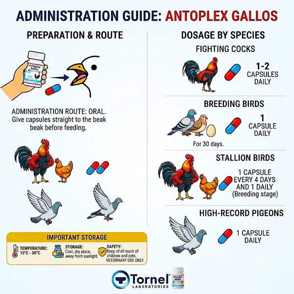 Antoplex Gallos Vitamin Mineral Restorative Capsules 90 Count for Fighting Cocks Gamefowl Breeding Birds Racing Pigeons Poultry Performance Support Supplement by Laboratorios Tornel