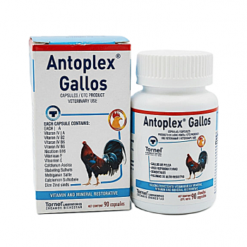 Antoplex Gallos Vitamin Mineral Restorative Capsules 90 Count for Fighting Cocks Gamefowl Breeding Birds Racing Pigeons Poultry Performance Support Supplement by Laboratorios Tornel