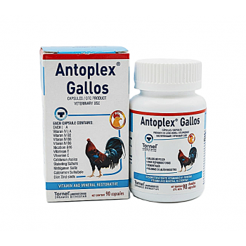 Antoplex Gallos Vitamin Mineral Restorative Capsules 90 Count for Fighting Cocks Gamefowl Breeding Birds Racing Pigeons Poultry Performance Support Supplement by Laboratorios Tornel