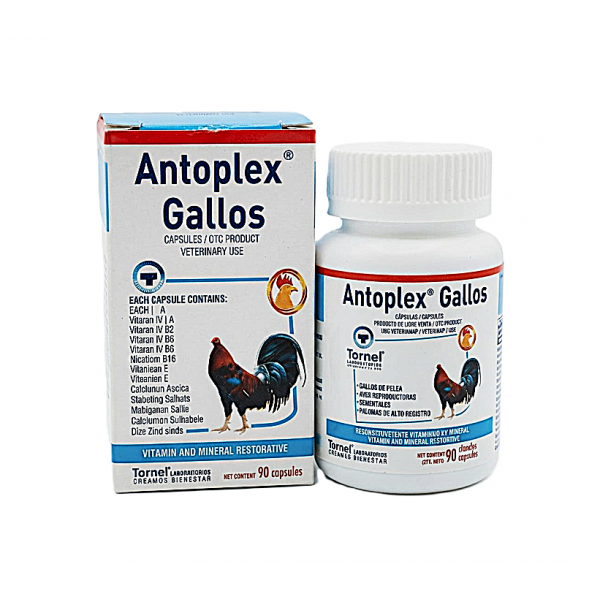 Antoplex Gallos Vitamin Mineral Restorative Capsules 90 Count for Fighting Cocks Gamefowl Breeding Birds Racing Pigeons Poultry Performance Support Supplement by Laboratorios Tornel
