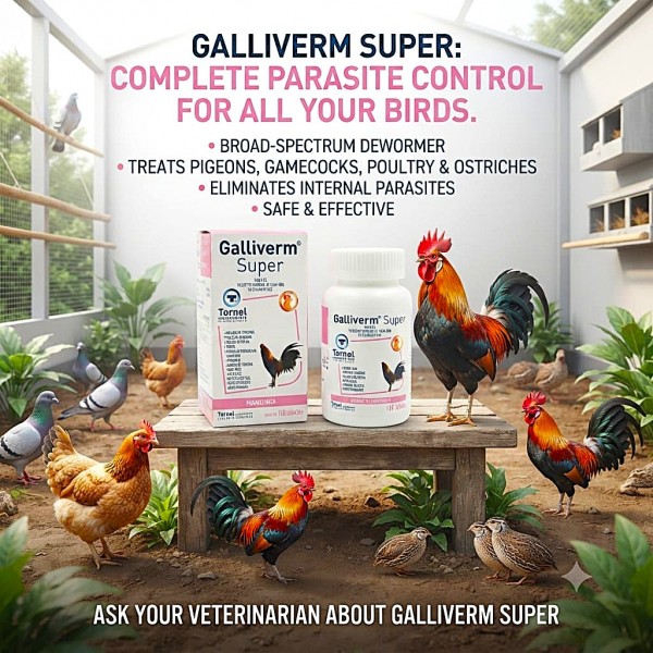 Tornel Galliverm Super Parasiticide Tablets 100 Count | Broad Spectrum Dewormer with Fenbendazole & Albendazole for Poultry, Gamefowl, Pigeons, Ostriches, Quails & Cage Birds