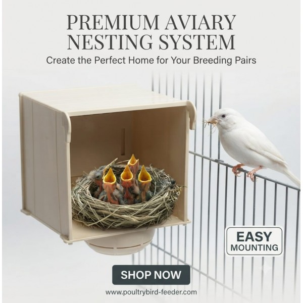 Premium Cockatiel Breeding Box with External Feeder, 2-in-1 Bird Nesting Box and Seed Feeder, Durable Easy-Clean Plastic Nest Box with Wire Front Panel and Round Entrance, Cage Mount Nest for Cockatiels and Similar-Sized Birds, 13.5 x 13.5 x 18 cm