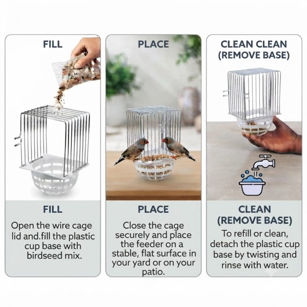Golden Cat Canary External Nest Pan Wire Cage with White Plastic Nest Bowl, External Cage Mounting Nest for Canaries, British Finches and Similar Small Birds, Easy Clean, 10 x 12 x 17 cm
