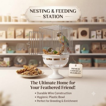 Golden Cat Canary External Nest Pan Wire Cage with White Plastic Nest Bowl, External Cage Mounting Nest for Canaries, British Finches and Similar Small Birds, Easy Clean, 10 x 12 x 17 cm