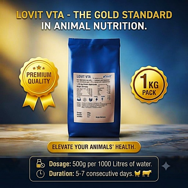 Kaesler Lovit VTA Water Soluble Vitamin, Trace Element & Amino Acid Supplement for Poultry, Sheep, Cattle & Rabbits, with 1.3% Soy Protein Hydrolysate, Animal Nutrition Premix for Growth, Immunity & Vitality, 1 kg