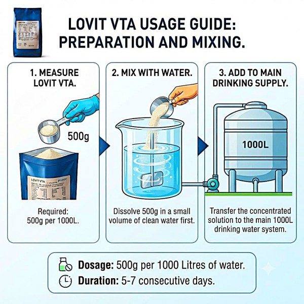 Kaesler Lovit VTA Water Soluble Vitamin, Trace Element & Amino Acid Supplement for Poultry, Sheep, Cattle & Rabbits, with 1.3% Soy Protein Hydrolysate, Animal Nutrition Premix for Growth, Immunity & Vitality, 1 kg