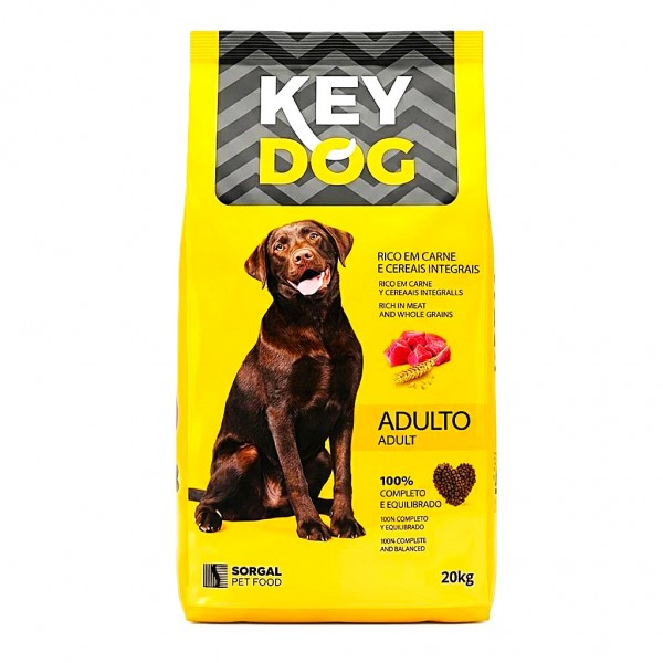 Key Dog Adult Dry Dog Food 20kg by Sorgal Pet Food – Complete & Balanced Maintenance Nutrition for Adult Dogs of All Breeds – Rich in Meat & Whole Grains – Economical Bulk Pack for Shelters, Kennels & Home Use