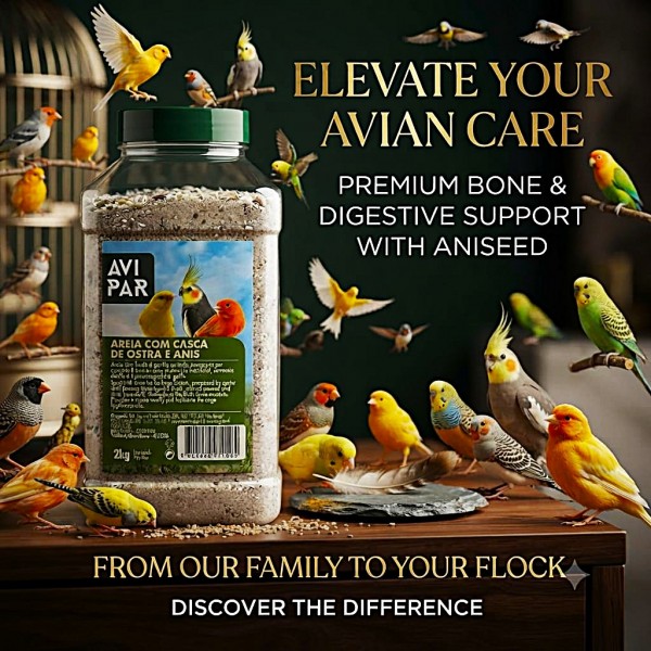 AVI PAR Premium Bird Cage Grit with Crushed Oyster Shell, Washed Sand & Aniseed 6.1% – Calcium 35% – Bird Grit for Canaries, Budgies, Finches & Cockatiels – 2kg