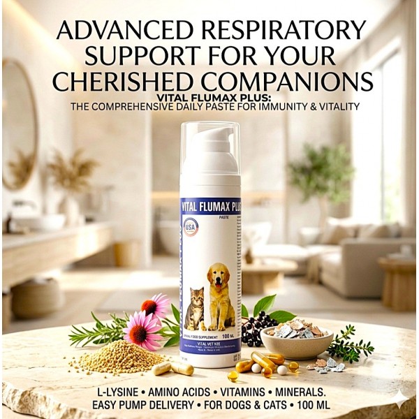 Vital Flumax Plus Respiratory & Immune Support Paste for Dogs & Cats 100ml – L-Lysine, Taurine, Vitamin B3 & B6, Zinc, Pomegranate & Pelargonium Herbal Extracts – Advanced Pet Supplement for Breathing, Immunity & Recovery UAE