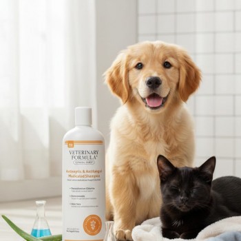 Veterinary Formula Clinical Care Antiseptic & Antifungal Medicated Shampoo for Dogs & Cats (473 mL) – Ketoconazole & Benzethonium Chloride, Treats Ringworm, Skin Infections, Itching, Greasy & Scaly Skin