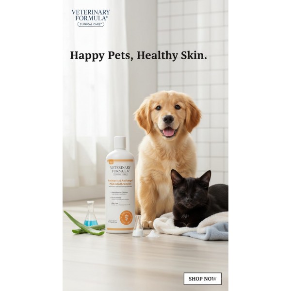 Veterinary Formula Clinical Care Antiseptic & Antifungal Medicated Shampoo for Dogs & Cats (473 mL) – Ketoconazole & Benzethonium Chloride, Treats Ringworm, Skin Infections, Itching, Greasy & Scaly Skin