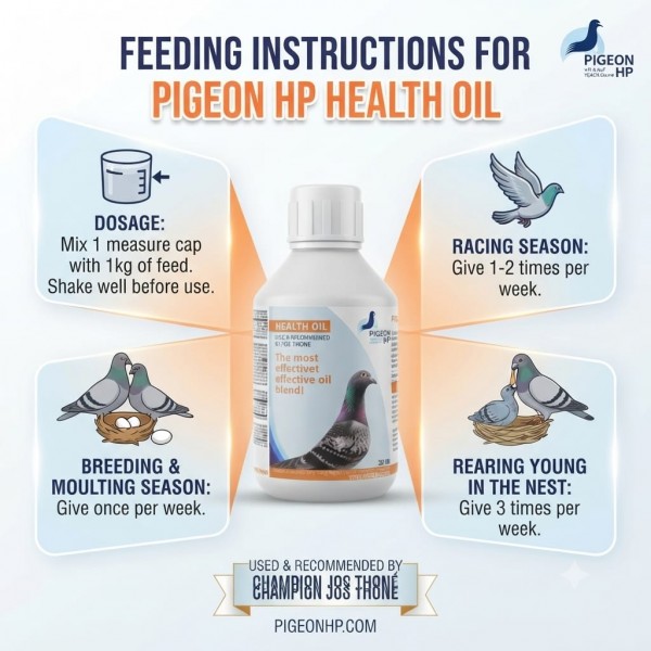 Pigeon HP Health Oil 250ml Racing Pigeon Energy Oil Supplement | Premium Feed Additive with Coconut Oil, Wheat Germ Oil & Fish Oil | Supports Endurance, Recovery, Muscle Condition, Breeding, Moulting & Immune System | Made in Belgium