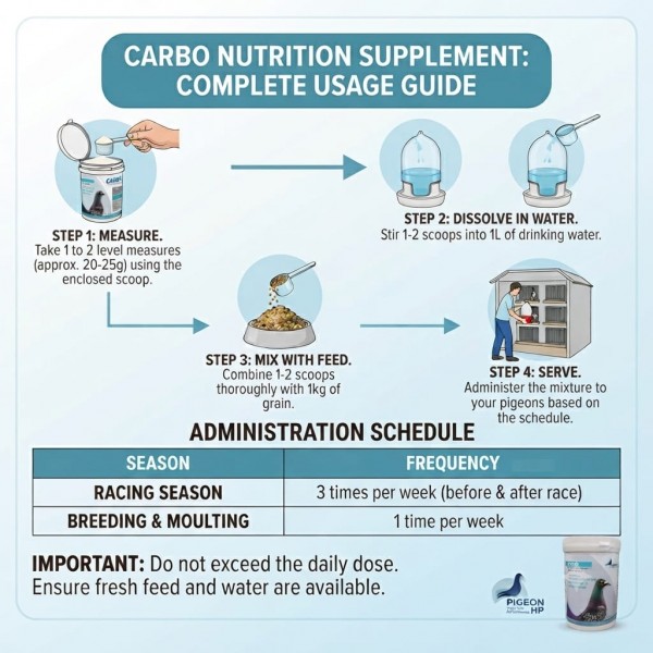 CARBO Nutrition Supplement for Pigeons 250g - Year Round Performance Support for Racing Breeding and Moulting Pigeons, Muscle Strength Endurance and Recovery Formula