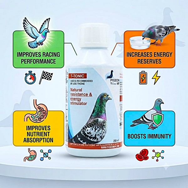 T-TONIC Natural Energy & Resistance Booster for Racing Pigeons 250ml | Metabolism Support Supplement for Racing, Breeding & Moulting Birds