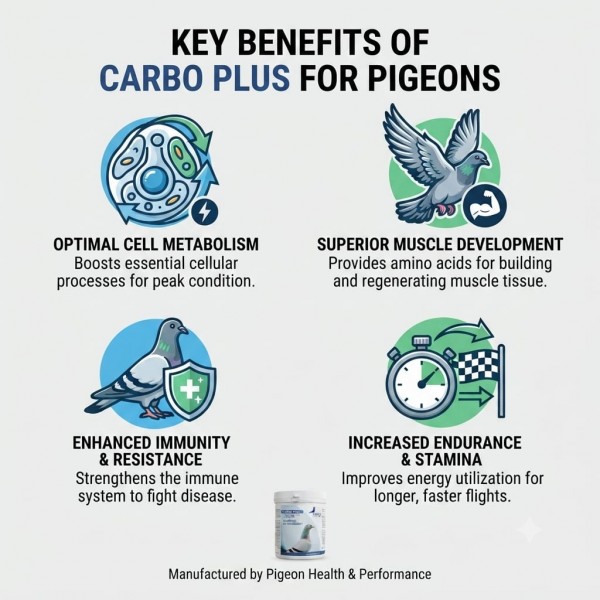 Pigeon Health & Performance Carbo Plus 250g Dietary Supplement for Racing Pigeons | Supports Endurance, Muscle Recovery & Immune System