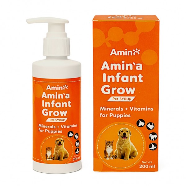 Amin Infant Grow Pet Syrup 200ml – Vitamins & Minerals Supplement for Puppies, Dogs & Cats | Supports Growth, Immunity, Bone Strength & Skin Health