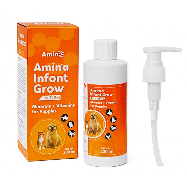 Amin Infant Grow Pet Syrup 200ml – Vitamins & Minerals Supplement for Puppies, Dogs & Cats | Supports Growth, Immunity, Bone Strength & Skin Health