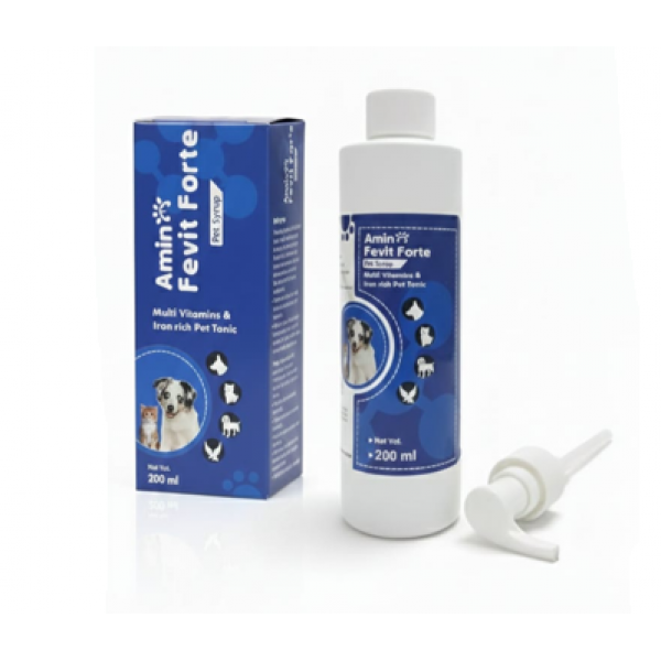 Multivitamins & Iron Rich Tonic for Dogs & Cats – Amin Fevit Forte Pet Syrup 200ml | Daily Nutritional Supplement for Immunity & Growth